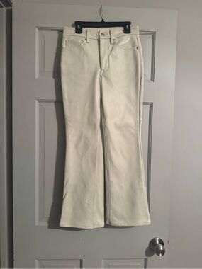 Good American Cream Faux Leather Flare Pants